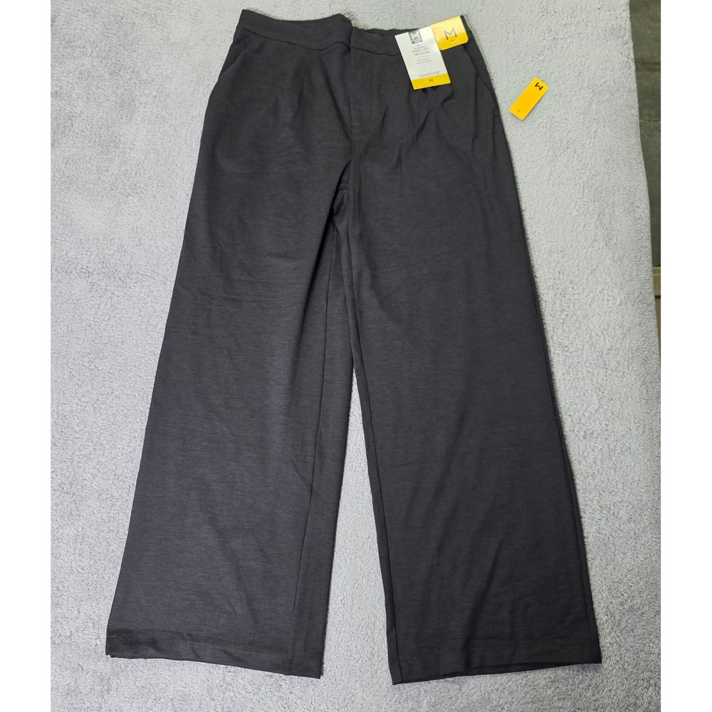 Member's Mark Womens M Wide Leg Trouser Charcoal Gray Stretch Knit High Rise